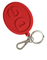 Dolce & Gabbana Red Rubber DG Logo Silver Brass Metal Keyring Keychain -   -  Dolce & Gabbana.